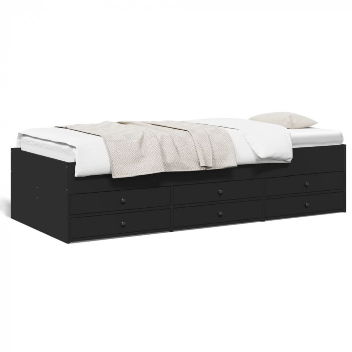 vidaXL Cadru pat de zi cu sertare, negru, 90x190 cm, lemn prelucrat