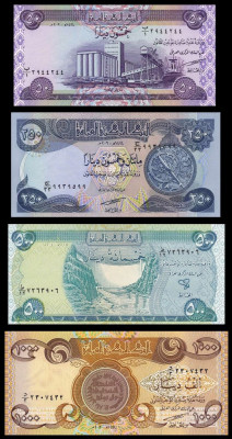 IRAK █ SET █ 50+250+500+1000 Dinars █ 2003-2004 █ P-90-93 █ UNC █ necirculata foto