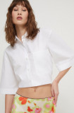 Cumpara ieftin HUGO cămașă din bumbac femei, culoarea alb, cu guler clasic, relaxed 50512719
