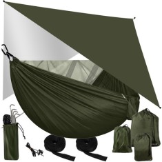 Hamac dublu pentru camping, prelata si plasa tantari, sarcina maxima 250 kg, 260x140 cm foto