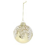 Glob de Craciun, auriu + alb, 66780003, 8 cm, sticla, rotund