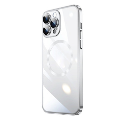Husa Luxury MagSafe compatibila cu iPhone 13 Pro, Full protection, Margini colorate, Argintiu foto