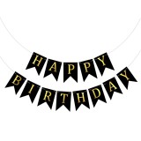 Banner Happy Birthday Negru cu Auriu, Ghirlanda 2.5m, Ropet - Decoratiune Zi de Nastere, Litera 17cm