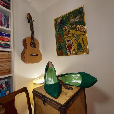 pantofi piele intoarsa - verde smarald foto