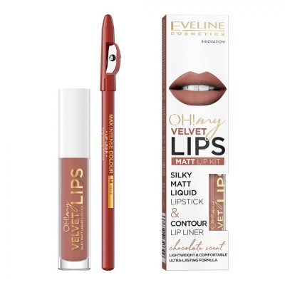 Kit ruj lichid Eveline Oh! My Velvet Lips si Lip Liner Praline Eclair Nr. 12 4.5 ml foto