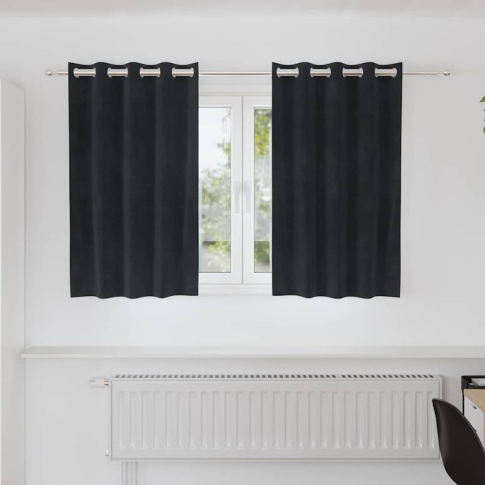 vidaXL Draperii opace cu ocheți, 2 buc., negru, catifea