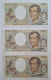 Lot 3 &times; 200 Francs Montesquieu &ndash; 1983/1986 &ndash; P.014/404198, B.019/564662, J.038/795822