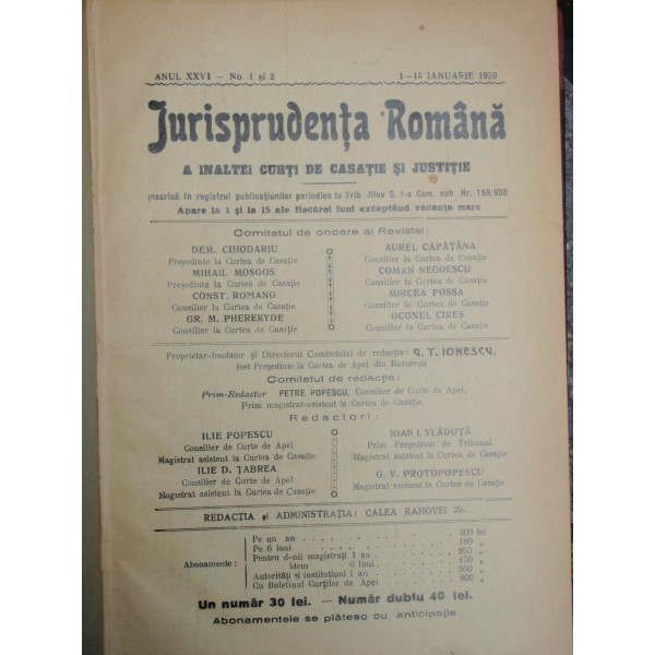 JURISPRUDENTA ROMANA 1939