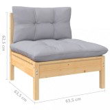 Set mobilier gradina cu perne, 13 piese, gri, lemn masiv pin