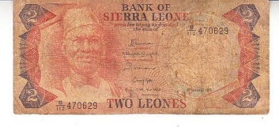 B11 2 - Bancnota foarte veche - Sierra Leone - 2 leones - 1985 foto