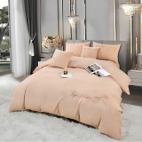 Cumpara ieftin Lenjerie de Pat Brodate , Cearceaf cu Elastic, 6 Piese, Blană de Iepure Artificială cu Fir Scurt, Somon Inchis - JOJ642