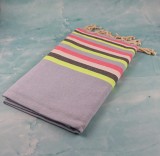 Prosop Plajă | Fouta |Tunis Gri Albăstrui Cu Dungi Albe 200 x 100 cm