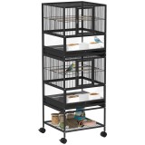 PawHut Cușcă pentru Păsări de 2 Nivele cu Panouri Acrilice Boluri Roți și Raft Inferior 48x46x134,5 cm Negru | Aosom Romania
