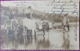Carte postala, Romania, tarani imbracati in costume traditionale, cu carul cu boi, 1924