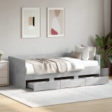 VidaXL Pat de zi cu sertare fără saltea, gri beton, 75x190 cm