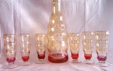 SET STICLA CU PAHARE DIN STICLA COLORATA - DECANTOR BAUTURA CU PAHARE TUICA