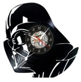 Ceas de perete decorativ Star Wars Darth Vader, din disc vinil, design Casca Sith Lord, Skeleton, Negru, 30 cm, Mecanism Quartz Silentios