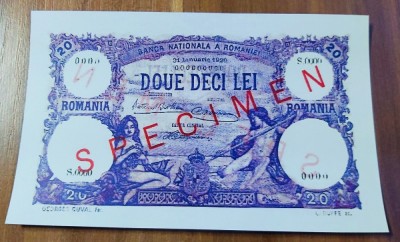 REPRODUCERE bancnota specimen 20 lei1929 Romania foto
