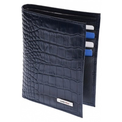 Portofel barbati din piele naturala, design crocodil, bleumarin, 10 x 13 cm, 589CROCOBLM foto
