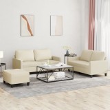 VidaXL Set de canapele cu perne, 3 piese, crem, piele ecologică