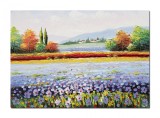 Cumpara ieftin Tablou peisaj camp cu flori pictat manual lving, dormitor, 70x50cm ulei pe panza in cutit efect 3D