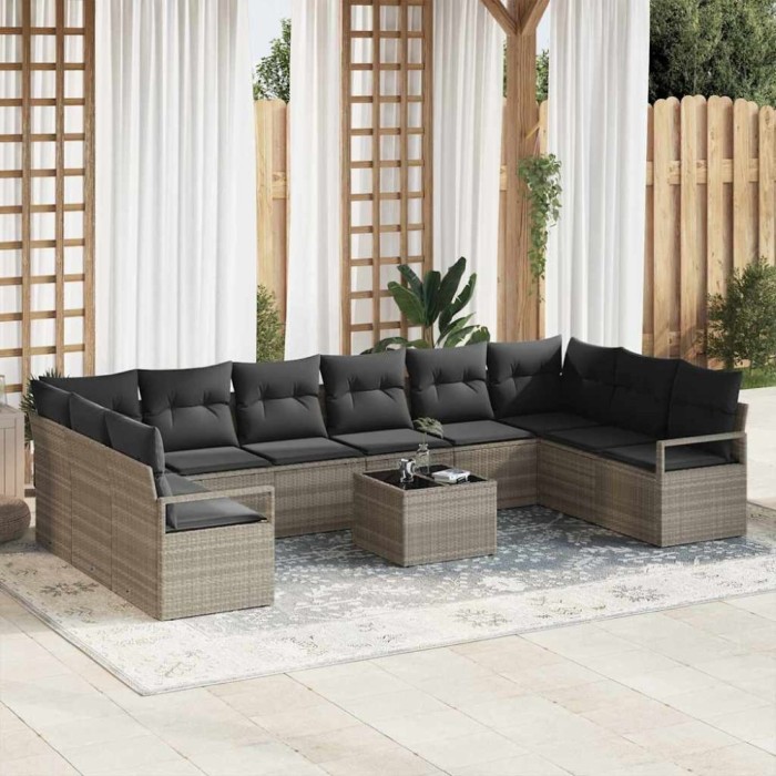 vidaXL Set de canapele pentru grădină 11 pcs Gri deschis Rattan poli