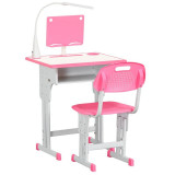 Birou cu scaun pentru copii 6-12 ani, inaltime reglabila, PP, MDF, otel, lampa USB, roz GartenVIP DiyLine, ART