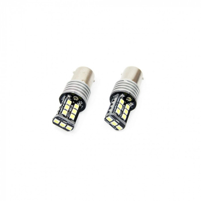 Set becuri auto cu LED CANBUS P21W BA15S 15 SMD 7.5W Alb 12/24V AVX-AM01293