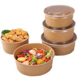 Bol salata kraft cu capac transparent, 1300ml, set 50 buc