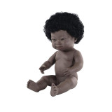 Papusa fetita africana cu Sindrom Down Miniland, 38 cm, vinil, 18 luni+