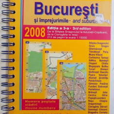 BUCURESTISI IMPREJURIMILE - ATLASUL ORASULUI , SCARA 1: 15000 , EDITIE IN ROMANA SI ENGLEZA , 2008