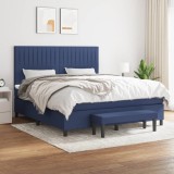 vidaXL Pat continental cu saltea, albastru, 160x200cm, material textil