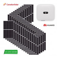 Kit sistem fotovoltaic 20 kW, invertor Huawei si 31 panouri fotovoltaice Canadian Solar 600 W