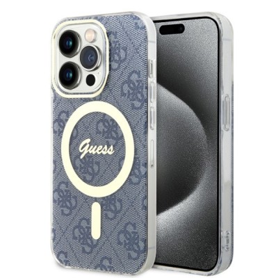 Husa pentru iPhone 15 Pro Max - Guess IML 4G MagSafe (GUHMP15XH4STB) - Blue foto