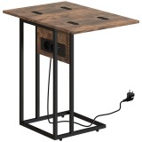 HOMCOM Măsuță de cafea &icirc;n formă de C, extensibilă, cu 2 stații de &icirc;ncărcare, lemn și metal, 39x29x57 cm, negru și maro | Aosom Romania