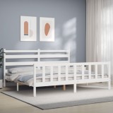 Cumpara ieftin Cadru de pat cu tăblie, alb, 180x200 cm, lemn masiv
