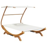 Cumpara ieftin Pat de exterior cu baldachin, crem, 165x203x138 cm, lemn masiv