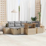 VidaXL Set de dining pentru grădină cu 7 piese, perne incluse, din rattan poly bej și acacia.
