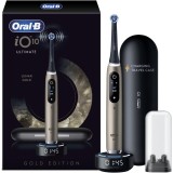 Periuta de dinti electrica Oral-B iO10 Lunar Gold, 1 Capat de Periaj Ultimate Clean, 1 incarcator Magnetic Rapid cu iO Sense Cleaning Coach, 1 Husa de