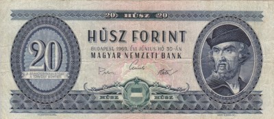 UNGARIA 20 forint 1969 VF!!! foto