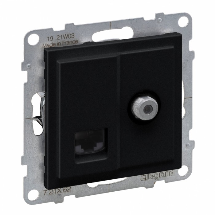 Priza TV de capat tip F + RJ45 UTP CAT6 Legrand Suno negru 721462