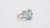 Cumpara ieftin Inel Argint 925 Reglabil cu Topaz Sky Blue E i Frunze Sculptate , Enchanted Forest Solitaire