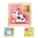 Puzzle 3D din Lemn Animale 8 Cuburi