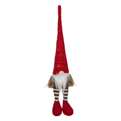Figurina Decorativă Gnome, 37 cm, Căciulă Roșie Paiete, Picioare Suspendabile foto