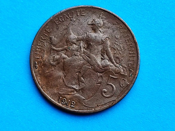 5 Centimes 1912 Franta-stare buna-in realitate arata bine