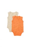 Cumpara ieftin Set 2 body-uri fara maneci Printed, BabyCosy, 50% modal+50% bumbac, Stone/Apricot (Marime: 3-6 Luni)