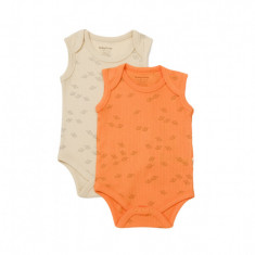 Set 2 body-uri fara maneci Printed, BabyCosy, 50% modal+50% bumbac, Stone/Apricot (Marime: 0-3 Luni)