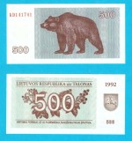 Lituania (p#44) 500 Talonas 1992 UNC 'Urs' serie: KD141741; (ROG CITITI DETALIILE!)