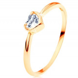 Inel de aur galben de 14K - zirconiu transparent &icirc;n formă de inimă cu margine lucioasă - Marime inel: 65