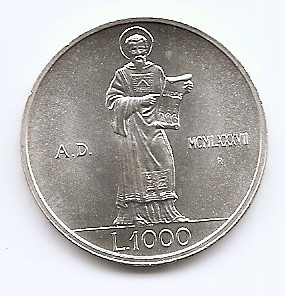 San Marino 1000 Lire 1987 (Resumption of Coinage) Argint 14.6g/835,KM-210 UNC !! foto